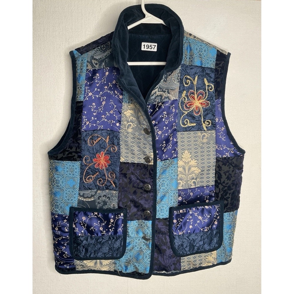 Vintage Poetica Patchwork Vest Womens Size‎ M BluePurple Reversible German Artsy